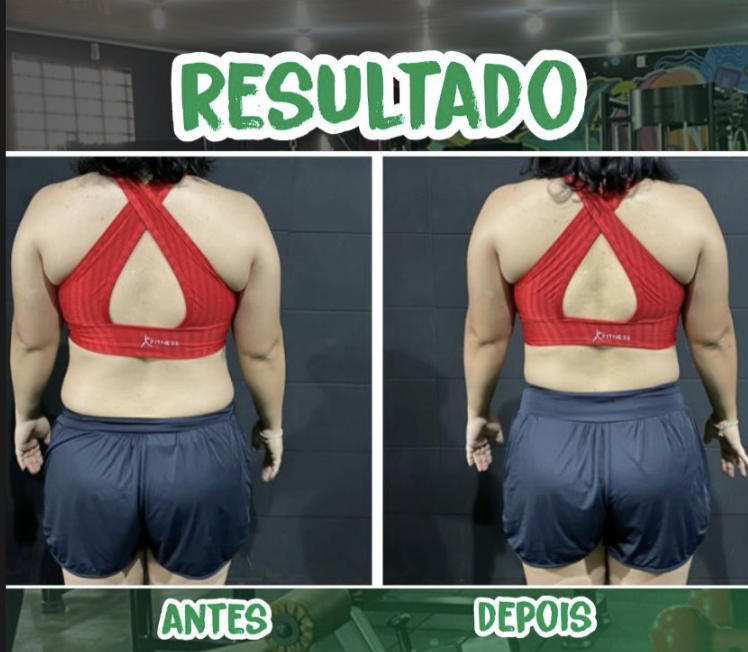 Comparação de antes e depois de uma aluna da Sprint, fotografada de costas